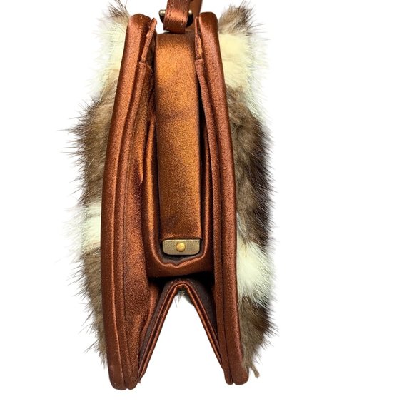 Vtg NETTIE ROSENSTEIN Mink Fur Silk Animal Print Handbag Purse 1950s - Picture 6 of 10